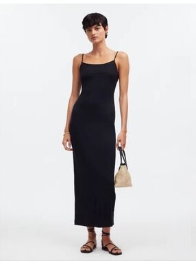 Madewell Black Knit Tank Slip Midi Dress – Size L NWT